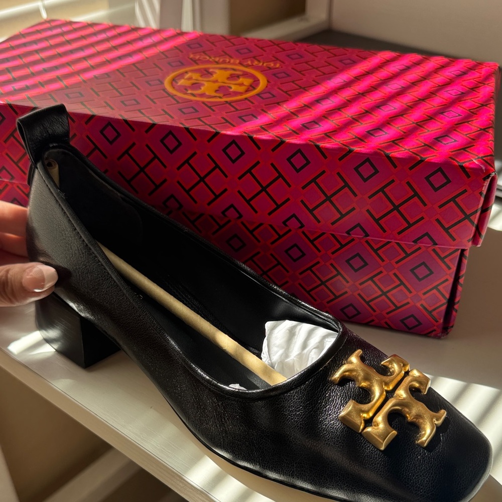 Tory Burch Black Heels with Gold Emblem